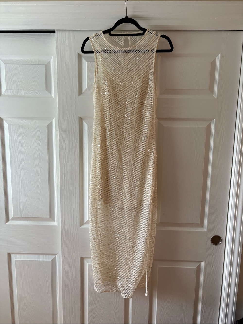 Zara Cream Sequin Sleeveless Midi Dress NWOT